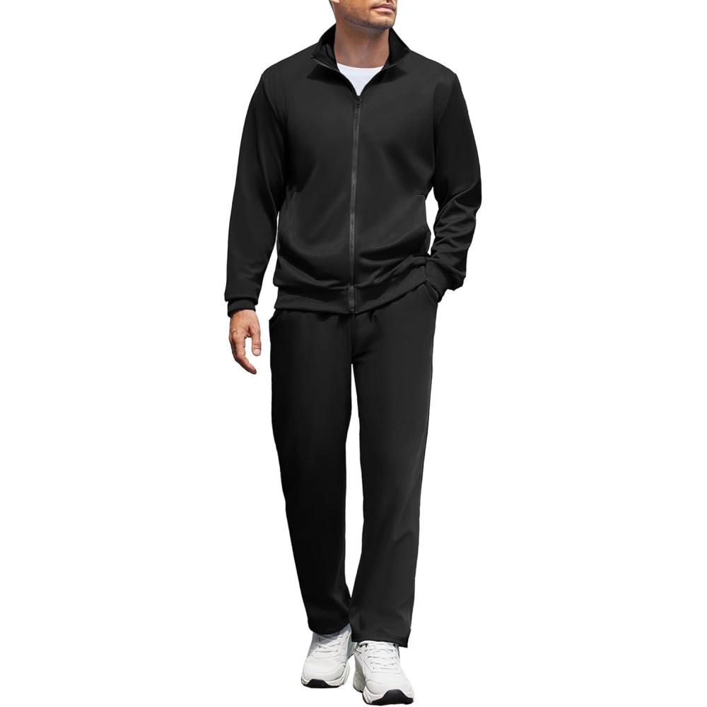 imageCOOFANDY Mens Sweatsuit 2 Piece Casual Athletic Tracksuit Jogging Warm Up Full Zip Sets Black Track Suit Large
