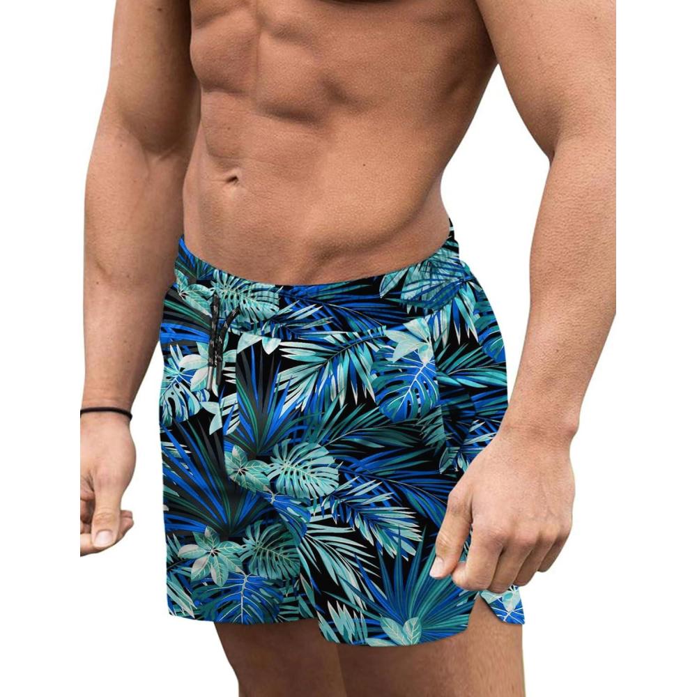 imageCOOFANDY Mens Swim Trunks Quick Dry Board Shorts Swimsuit Swimwear Bathing SuitP Blue Green Leaf