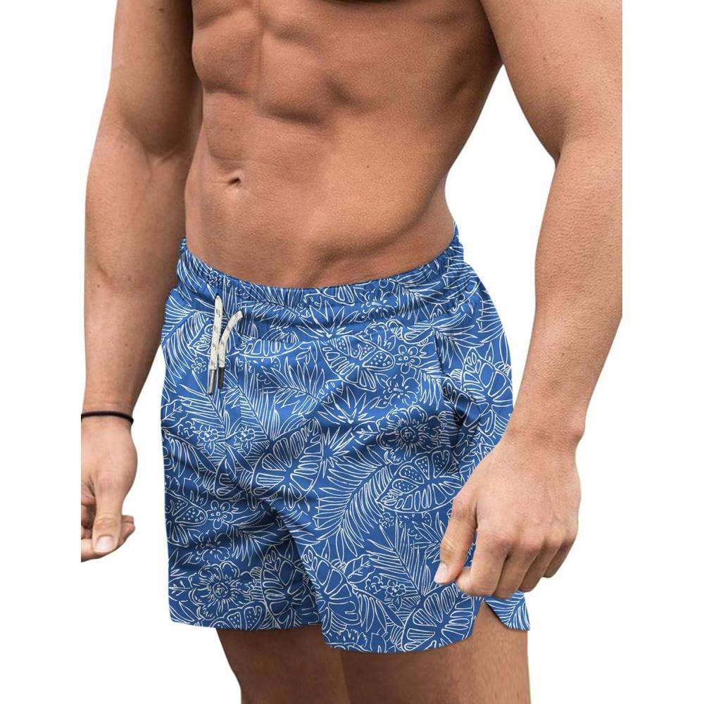 imageCOOFANDY Mens Swim Trunks Quick Dry Board Shorts Swimsuit Swimwear Bathing SuitP Blue Leaf
