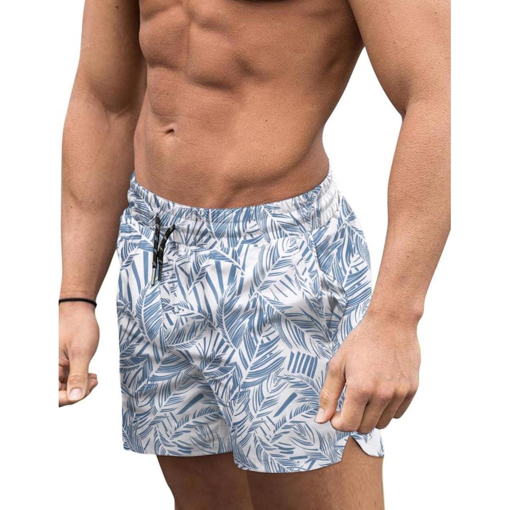 imageCOOFANDY Mens Swim Trunks Quick Dry Board Shorts Swimsuit Swimwear Bathing SuitP Deep Blue Plam Leaf