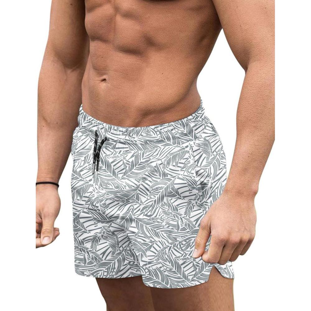 imageCOOFANDY Mens Swim Trunks Quick Dry Board Shorts Swimsuit Swimwear Bathing SuitP Grey Blue Plam Leaf
