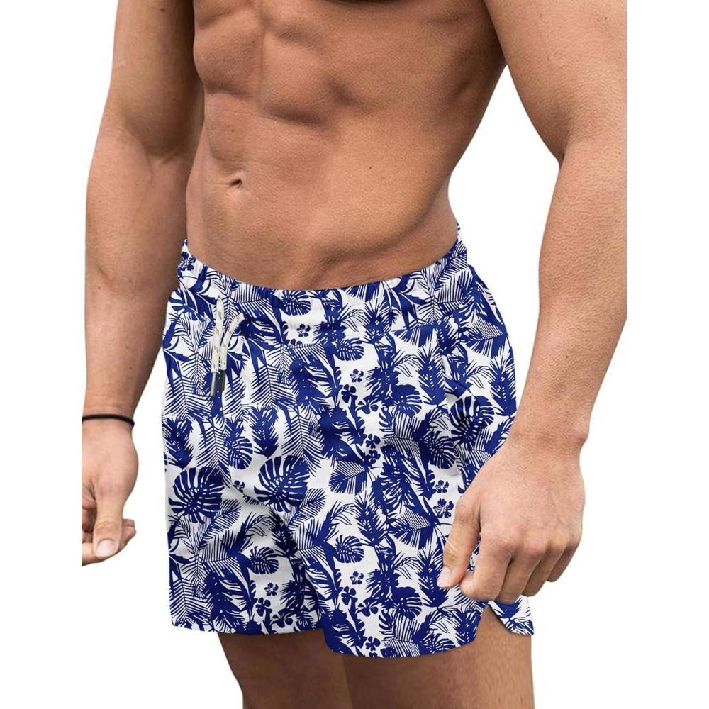 imageCOOFANDY Mens Swim Trunks Quick Dry Board Shorts Swimsuit Swimwear Bathing SuitP Navy Blue Palm Leaf