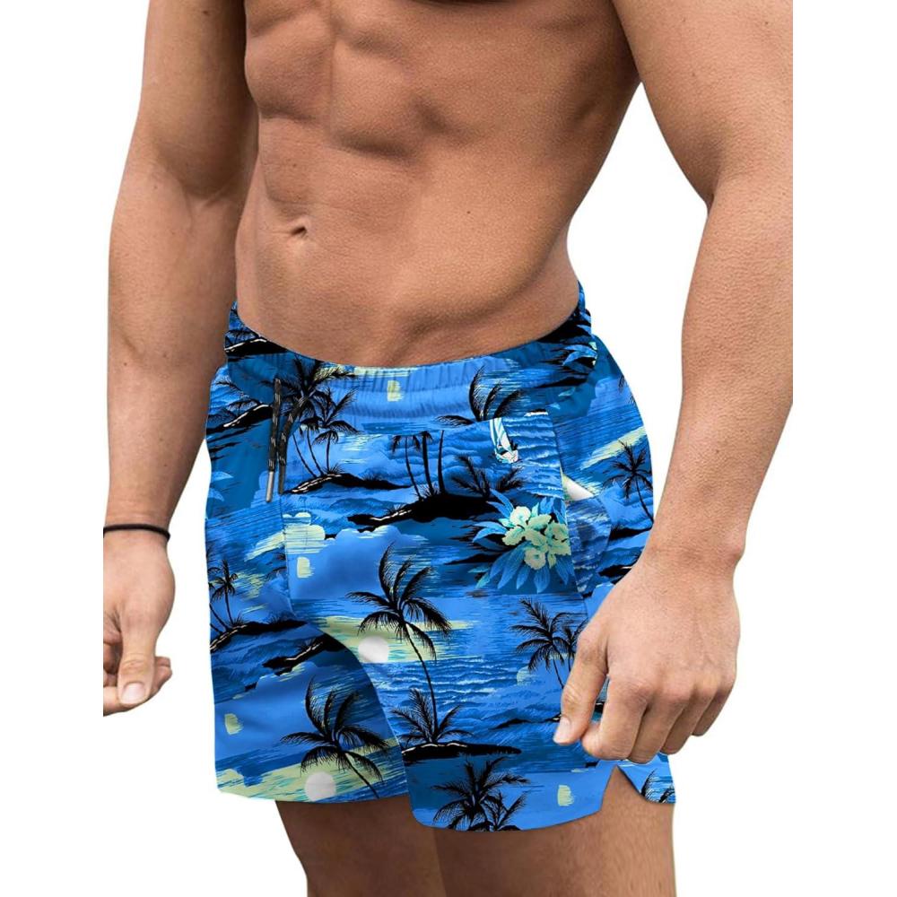 imageCOOFANDY Mens Swim Trunks Quick Dry Board Shorts Swimsuit Swimwear Bathing SuitP Palm Tree Blue