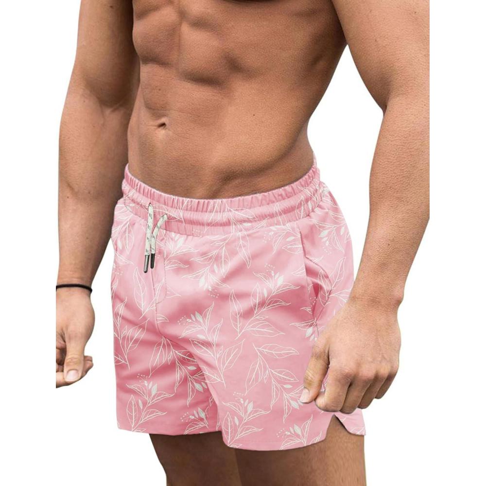 imageCOOFANDY Mens Swim Trunks Quick Dry Board Shorts Swimsuit Swimwear Bathing SuitP Pink Leaf