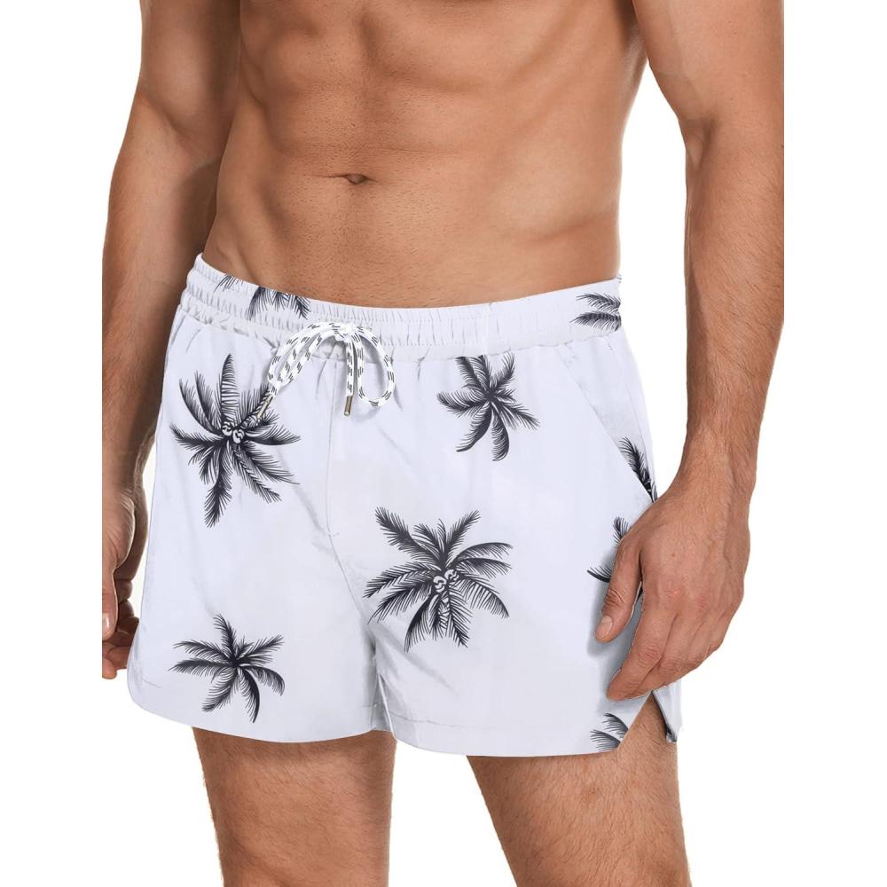 imageCOOFANDY Mens Swim Trunks Quick Dry Board Shorts Swimsuit Swimwear Bathing SuitP White and Leaves
