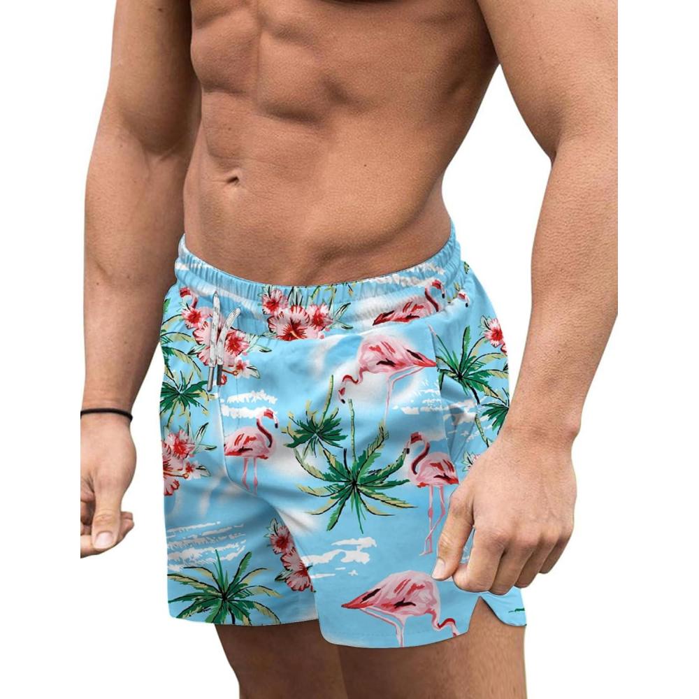 imageCOOFANDY Mens Swim Trunks Quick Dry Board Shorts Swimsuit Swimwear Bathing SuitPalm Tree Flamingo
