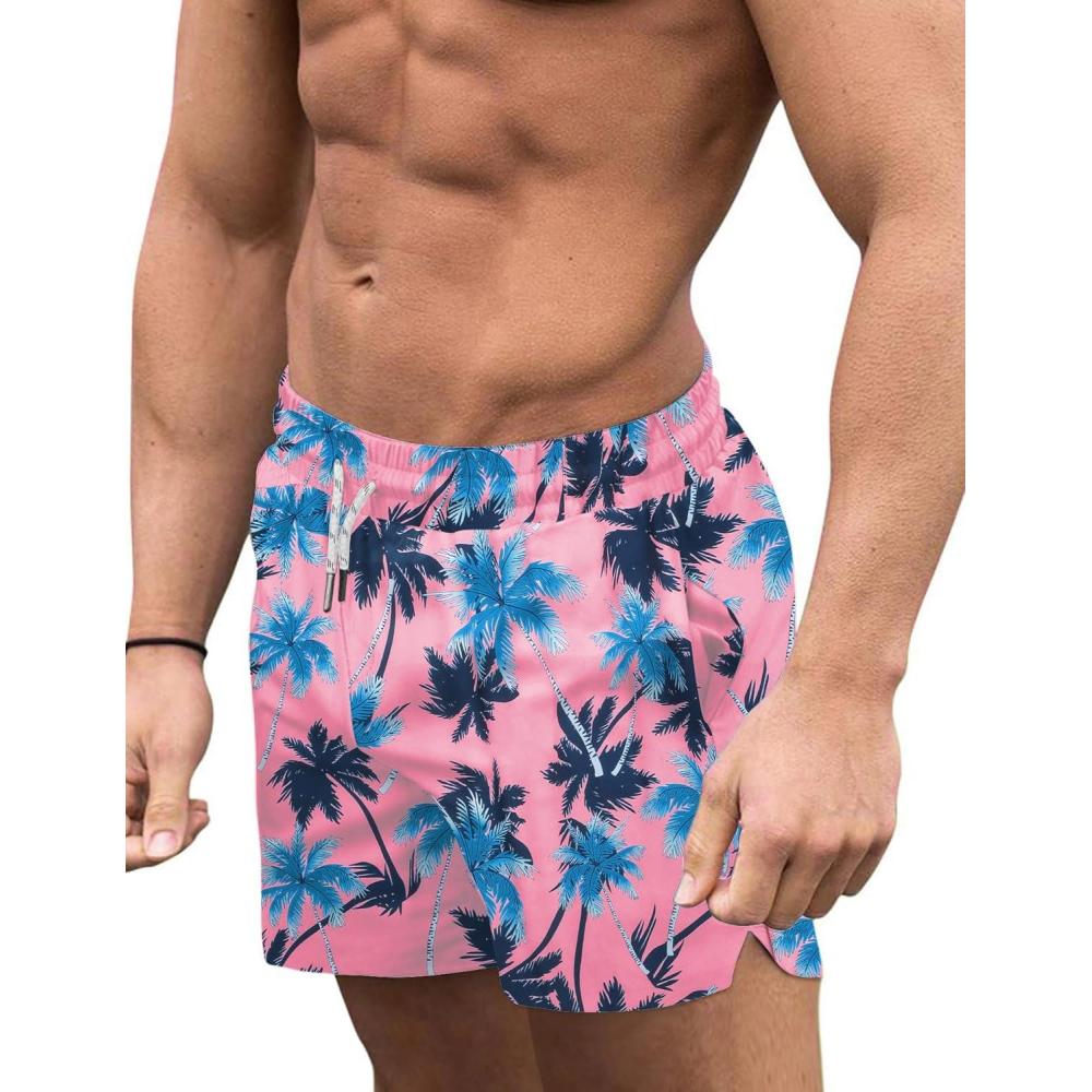 imageCOOFANDY Mens Swim Trunks Quick Dry Board Shorts Swimsuit Swimwear Bathing SuitPalm Tree Pink