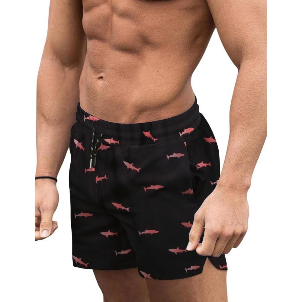 imageCOOFANDY Mens Swim Trunks Quick Dry Board Shorts Swimsuit Swimwear Bathing SuitPinkshark Black