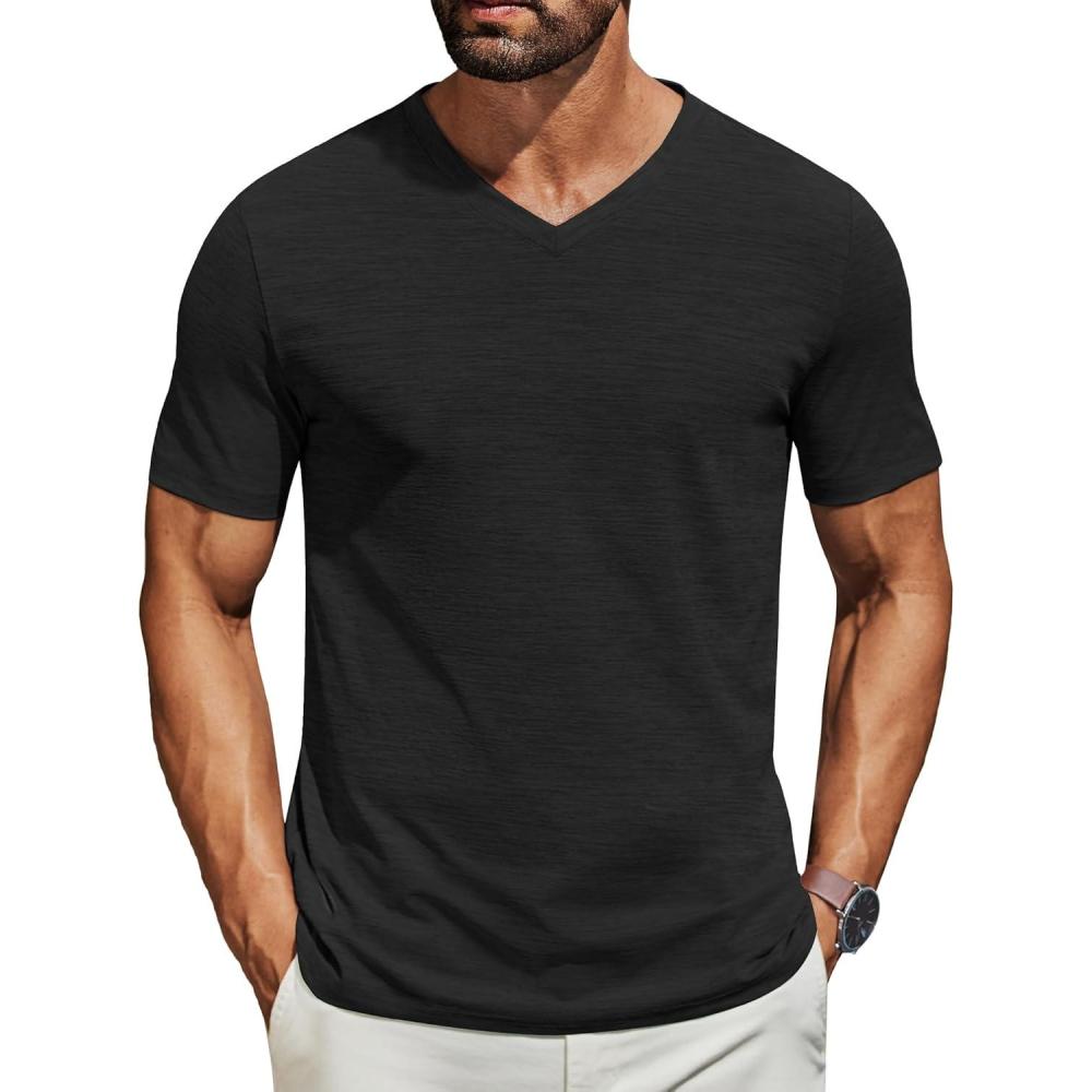 imageCOOFANDY Mens T Shirts Short Sleeve Classic V Neck TShirt Casual Summer Basic Tee ShirtBlack