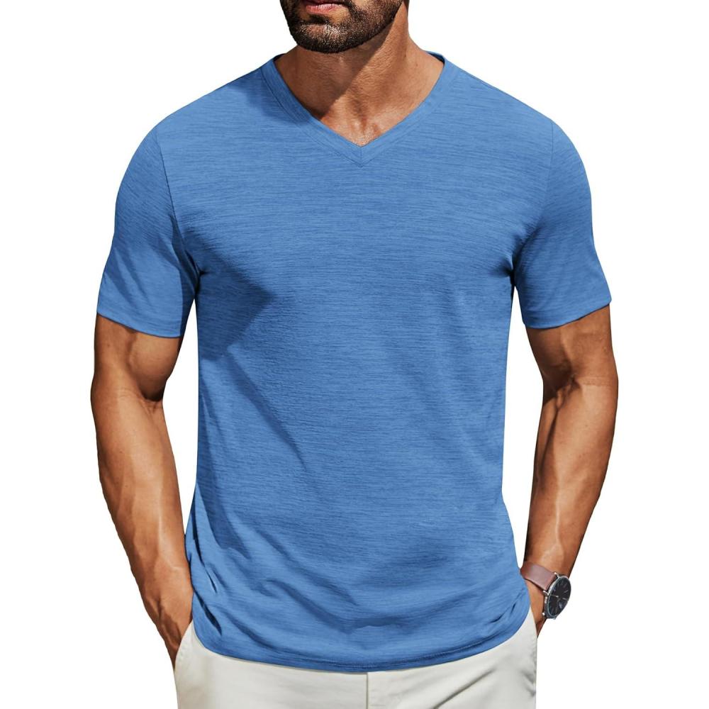 imageCOOFANDY Mens T Shirts Short Sleeve Classic V Neck TShirt Casual Summer Basic Tee ShirtBlue
