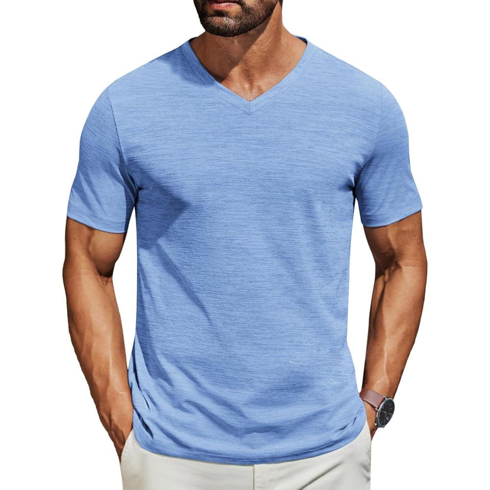 imageCOOFANDY Mens T Shirts Short Sleeve Classic V Neck TShirt Casual Summer Basic Tee ShirtLight Blue