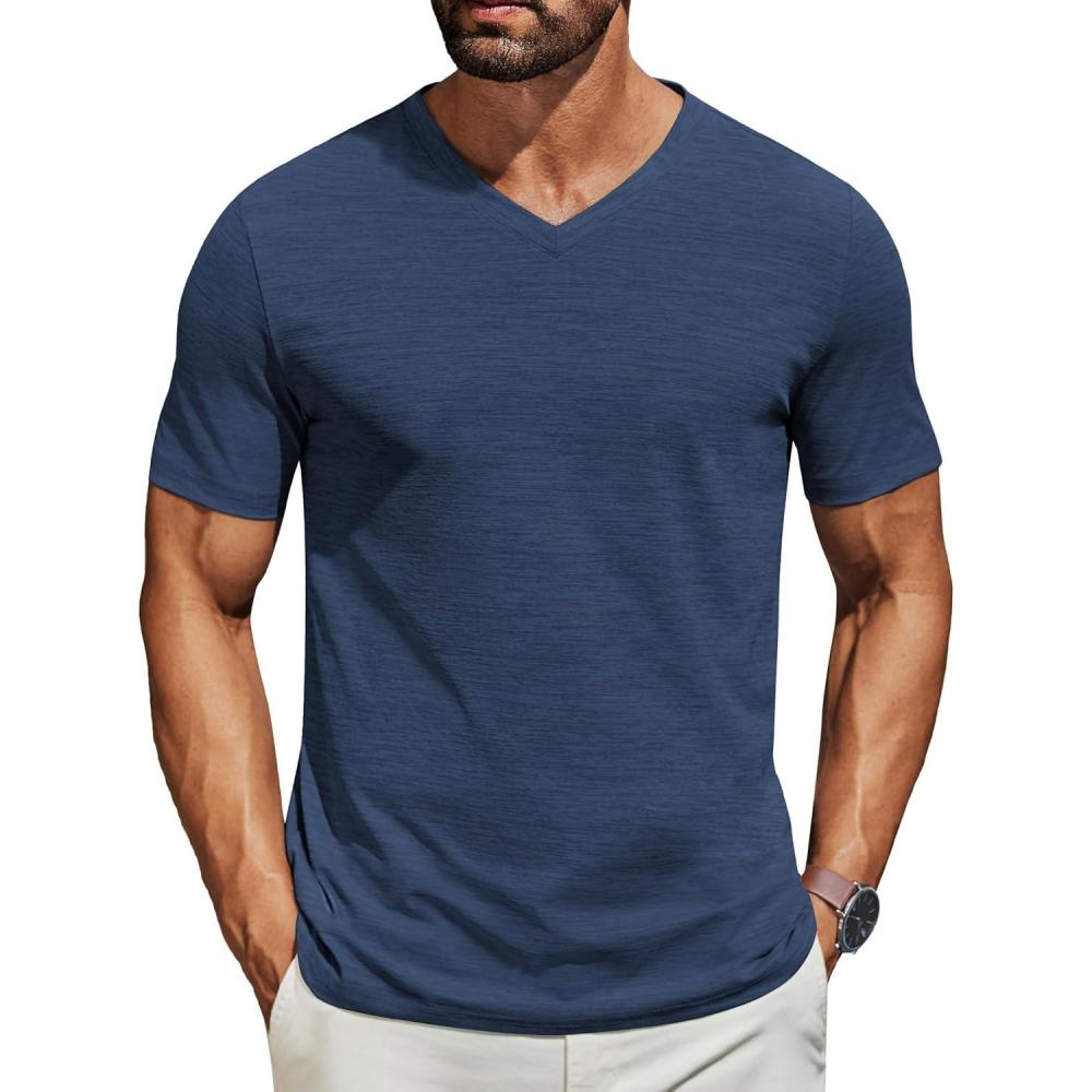 imageCOOFANDY Mens T Shirts Short Sleeve Classic V Neck TShirt Casual Summer Basic Tee ShirtNavy Blue