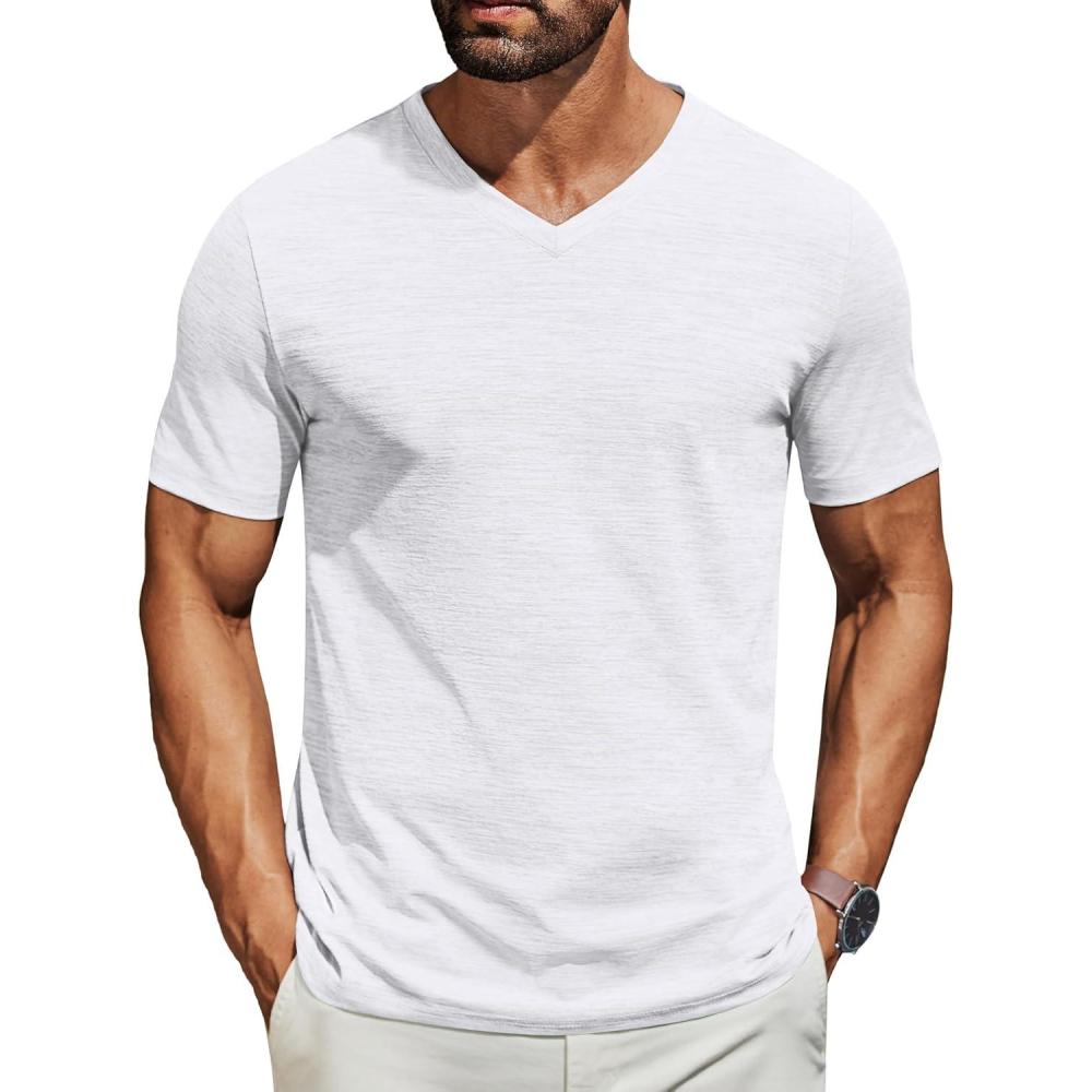 imageCOOFANDY Mens T Shirts Short Sleeve Classic V Neck TShirt Casual Summer Basic Tee ShirtWhite