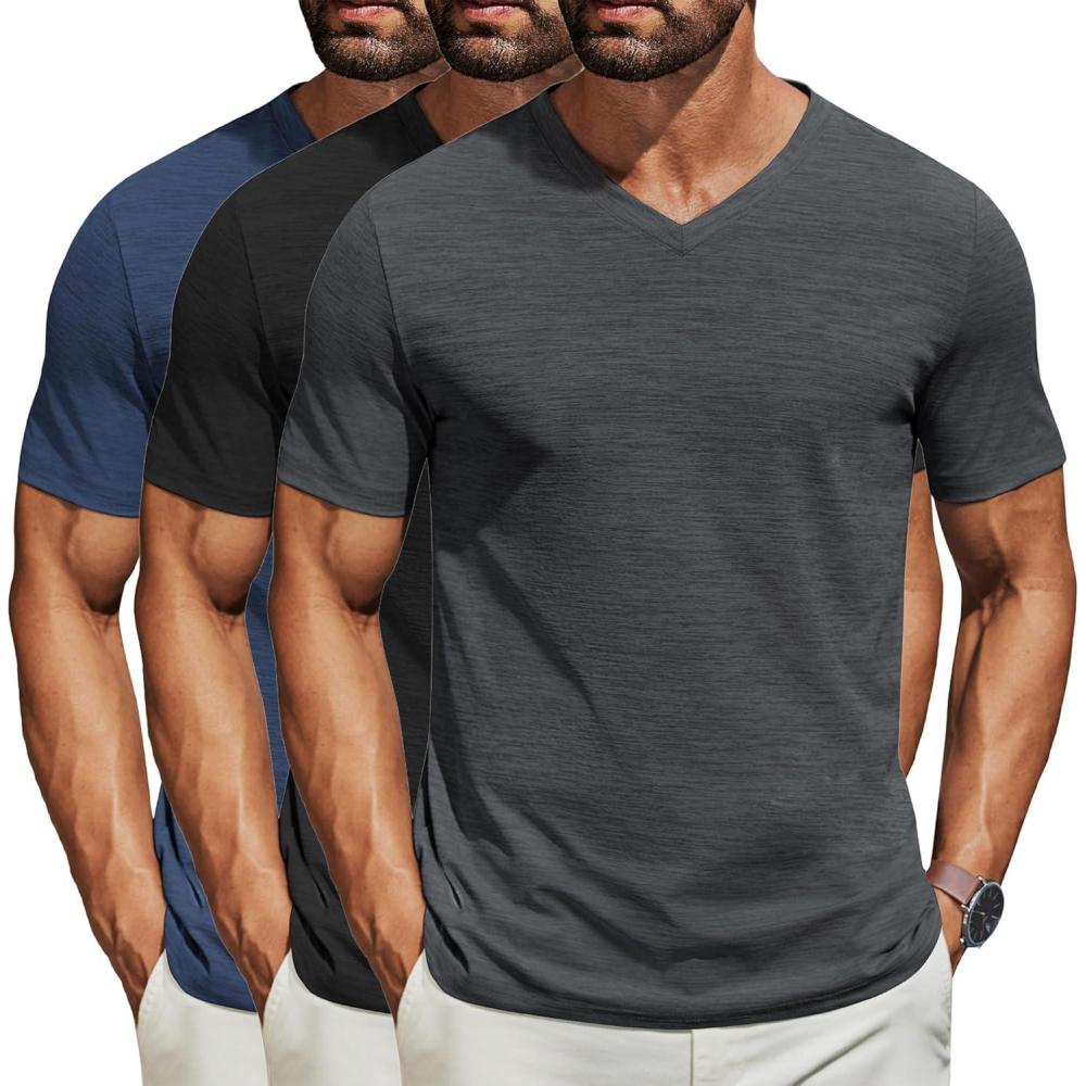 imageCOOFANDY Mens T Shirts Short Sleeve Classic V Neck TShirt Casual Summer Basic Tee ShirtYblackDark GreyNavy Blue3 Pack