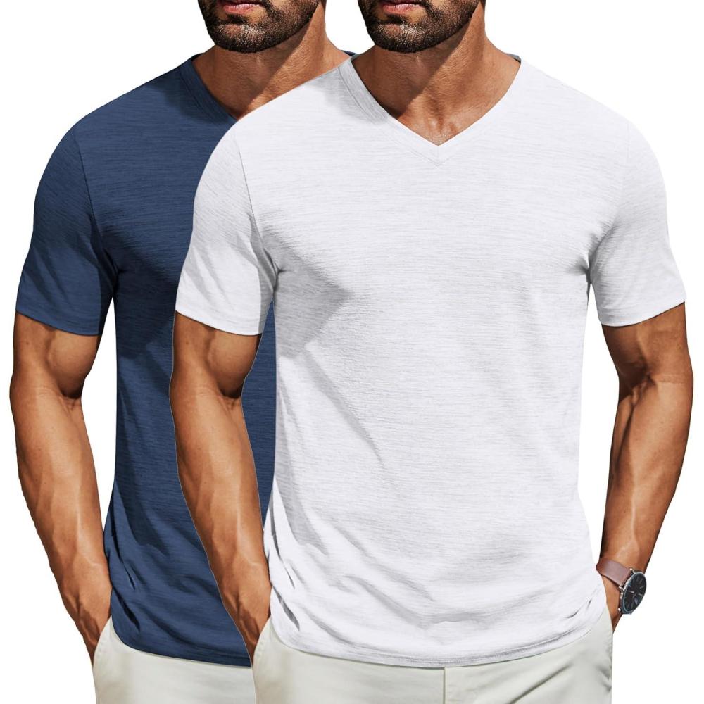 imageCOOFANDY Mens T Shirts Short Sleeve Classic V Neck TShirt Casual Summer Basic Tee ShirtYwhiteNavy2 Pack
