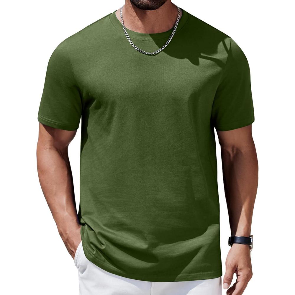 imageCOOFANDY Mens TShirts 100 Cotton Premium Short Sleeve Shirt Crew Neck Basic TshirtArmy Green