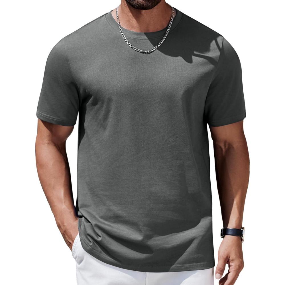 imageCOOFANDY Mens TShirts 100 Cotton Premium Short Sleeve Shirt Crew Neck Basic TshirtDark Green Grey