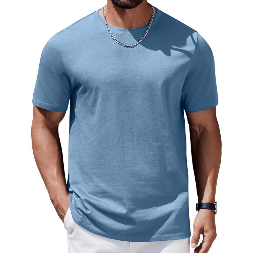 imageCOOFANDY Mens TShirts 100 Cotton Premium Short Sleeve Shirt Crew Neck Basic TshirtGrey Blue