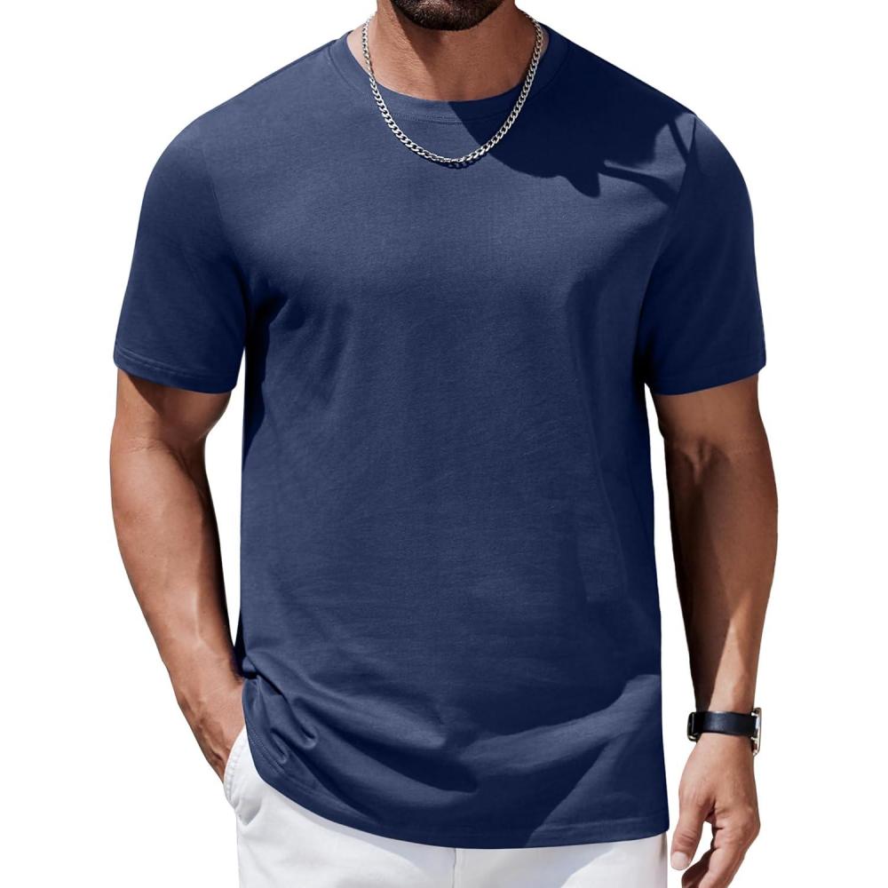 imageCOOFANDY Mens TShirts 100 Cotton Premium Short Sleeve Shirt Crew Neck Basic TshirtNavy