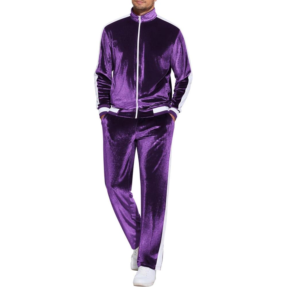 imageCOOFANDY Mens Tracksuit 2 Piece Set Velour Sweatsuit Jogging Suits Full Zip Jacket Pants OutfitsLight Purple
