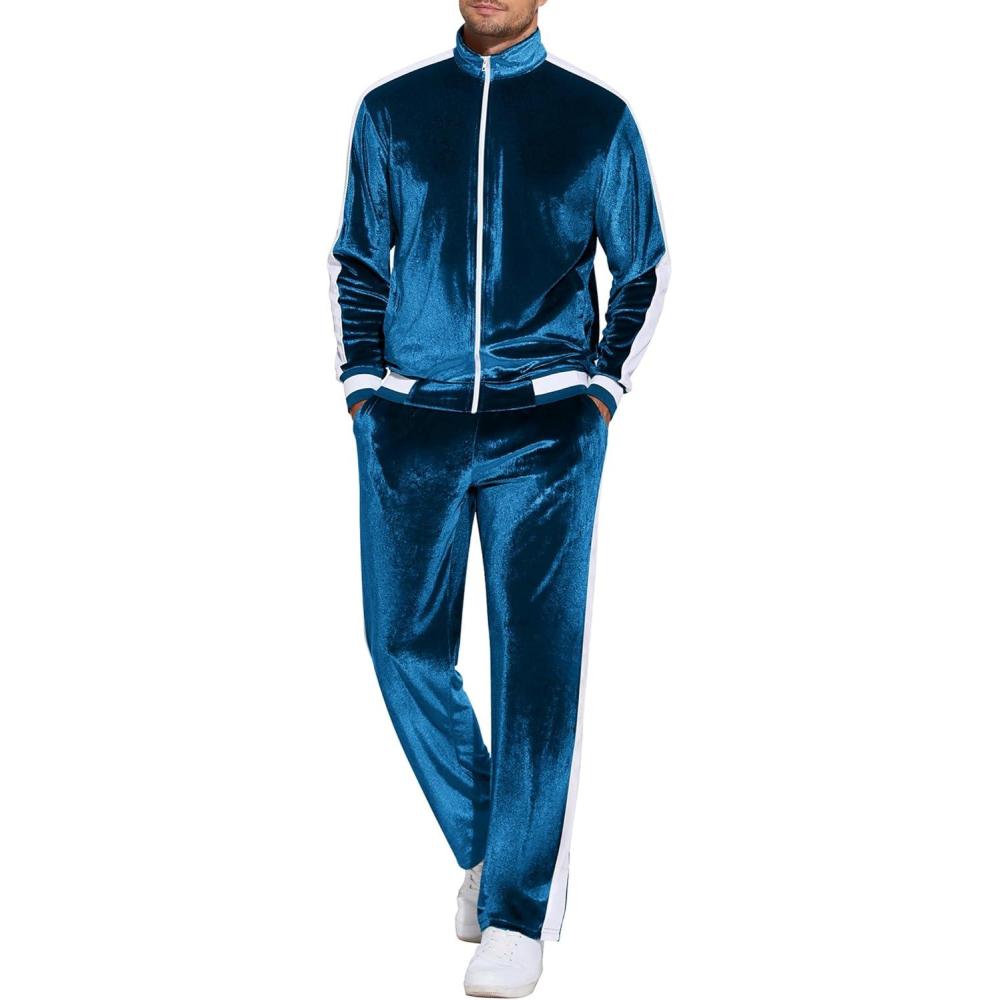 imageCOOFANDY Mens Tracksuit 2 Piece Set Velour Sweatsuit Jogging Suits Full Zip Jacket Pants OutfitsRoyal Blue