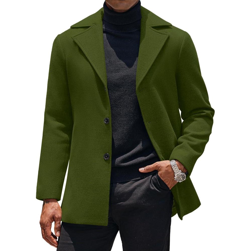 imageCOOFANDY Mens Trench Coat Notched Collar Single Breasted Peacoat Winter Overcoat With PocketsArmy Green