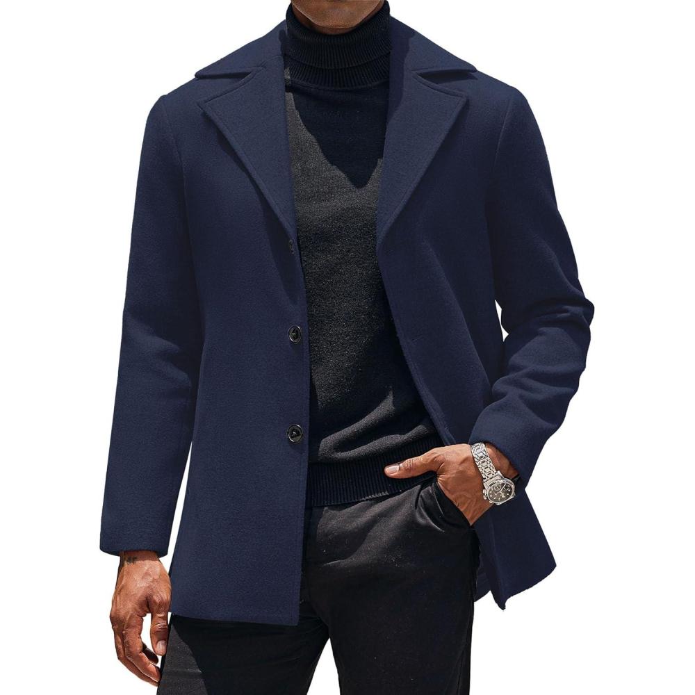 imageCOOFANDY Mens Trench Coat Notched Collar Single Breasted Peacoat Winter Overcoat With PocketsDark Blue