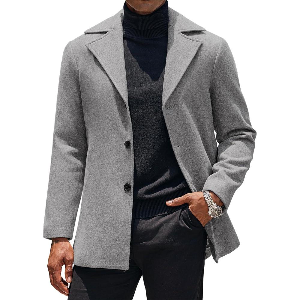 imageCOOFANDY Mens Trench Coat Notched Collar Single Breasted Peacoat Winter Overcoat With PocketsLight Grey