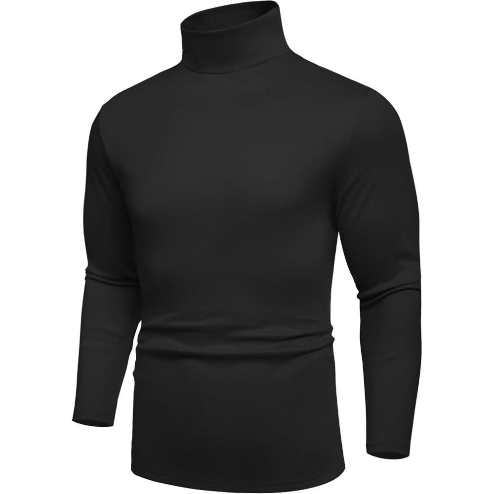 imageCOOFANDY Mens Turtle Neck Shirts High Neck Mock Neck T Shirts Long Sleeve Slim Fit Sweater Casual Thermal PulloverBlack