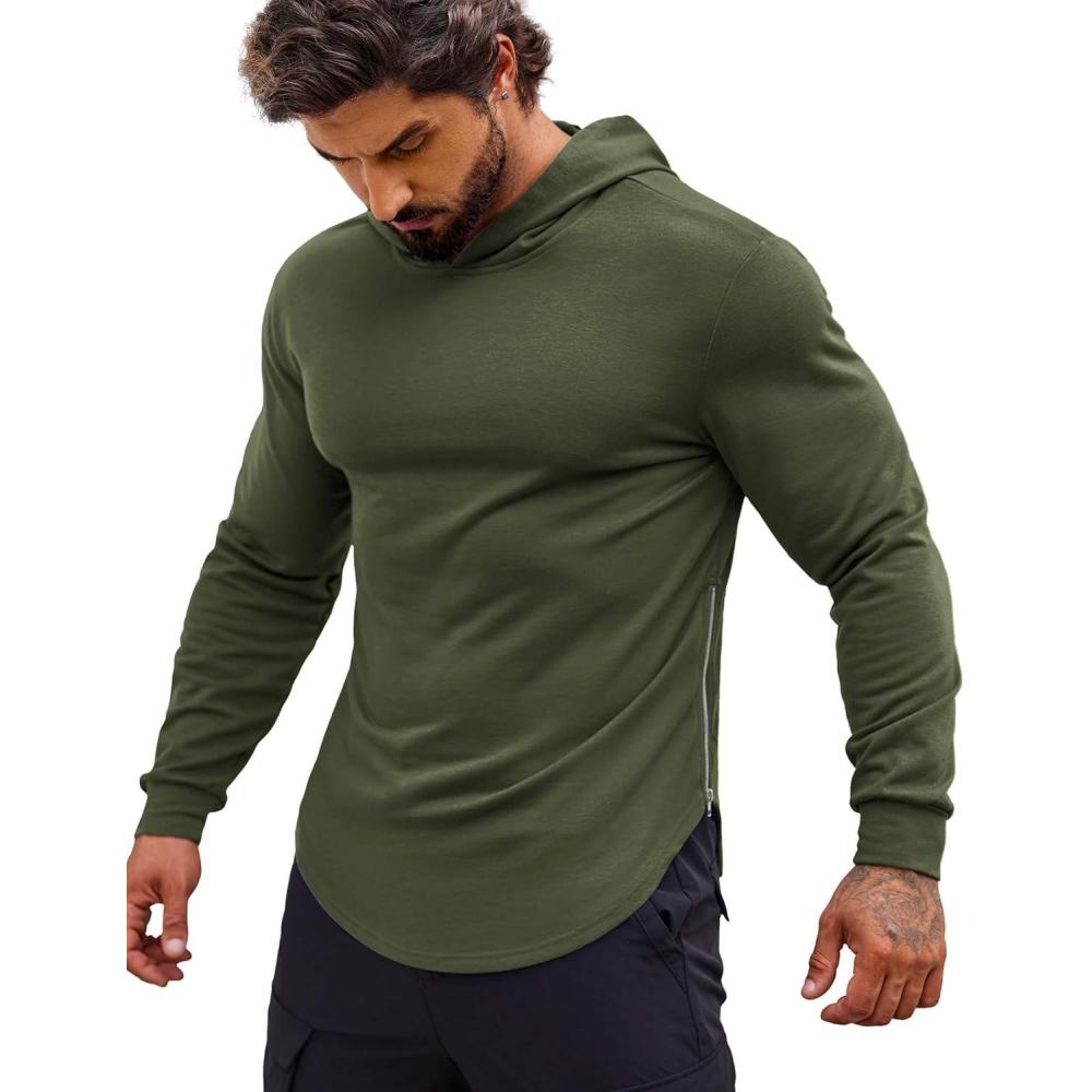imageCOOFANDY Mens Workout Sweatshirts Long Sleeve Muscle Fit Athletic Gym Hoodies PulloverArmy Green 1