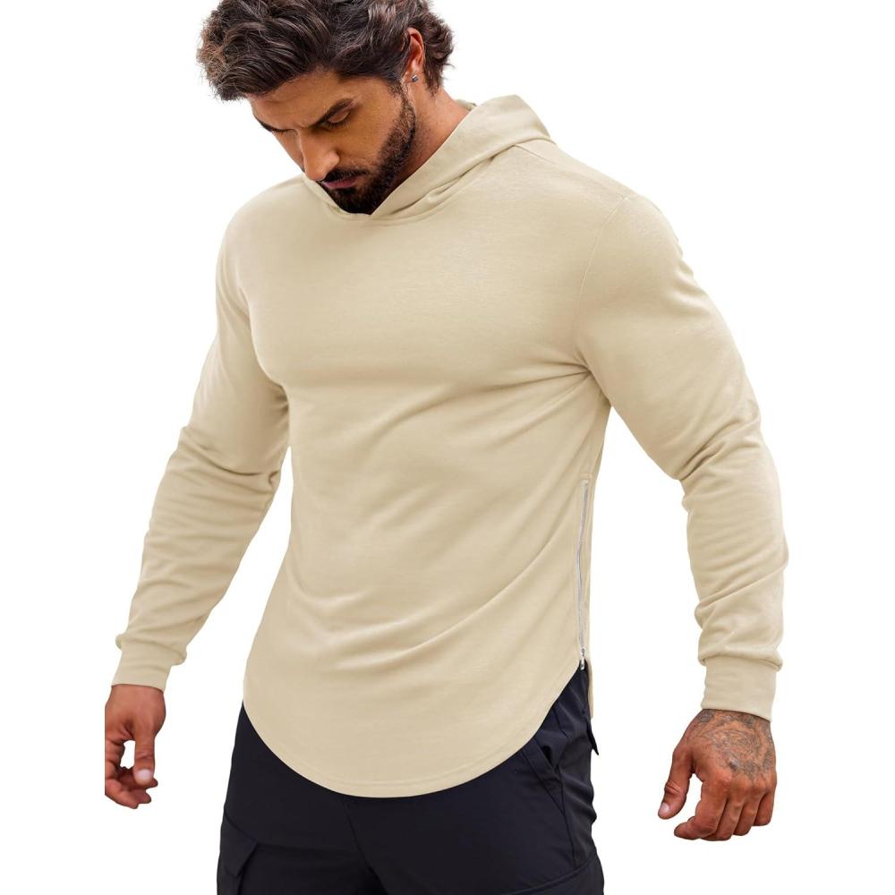 imageCOOFANDY Mens Workout Sweatshirts Long Sleeve Muscle Fit Athletic Gym Hoodies PulloverBeige