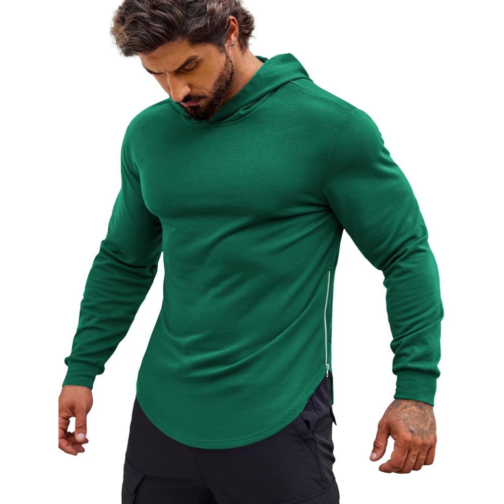imageCOOFANDY Mens Workout Sweatshirts Long Sleeve Muscle Fit Athletic Gym Hoodies PulloverDeep Green