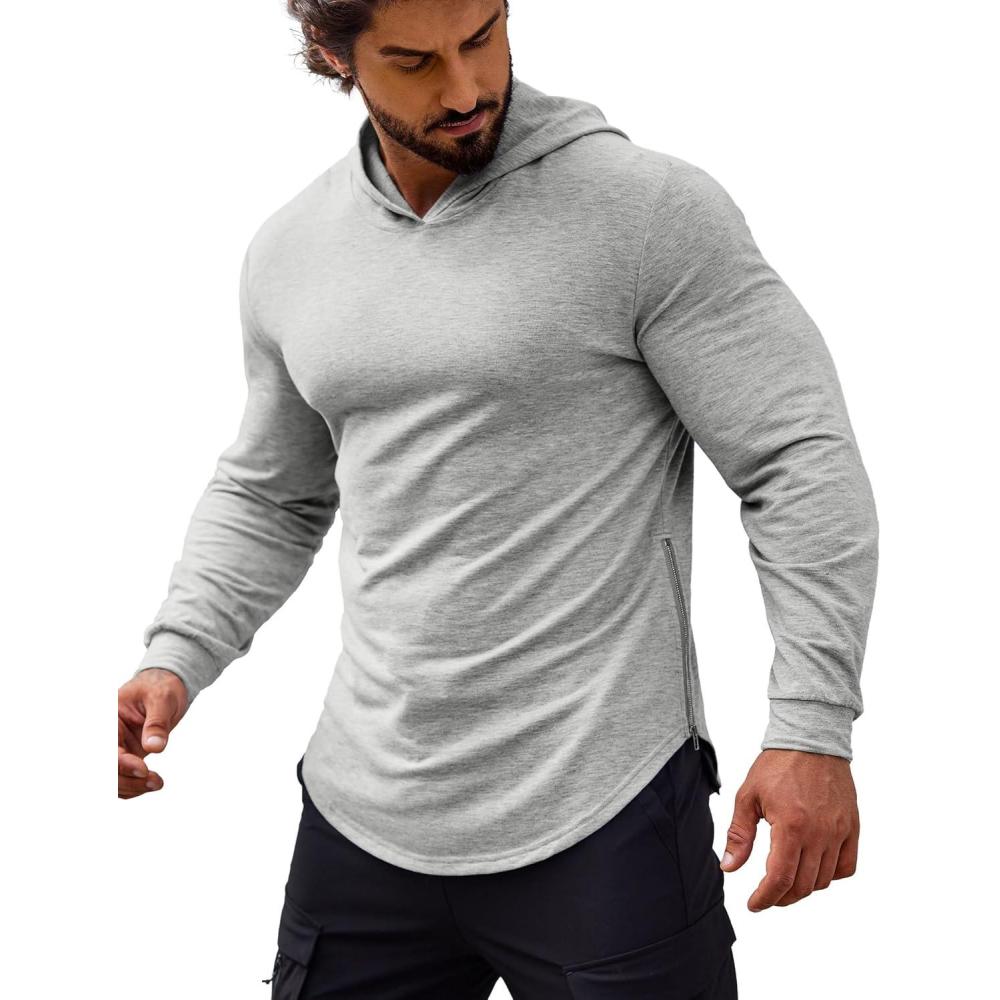 imageCOOFANDY Mens Workout Sweatshirts Long Sleeve Muscle Fit Athletic Gym Hoodies PulloverLight Grey 1