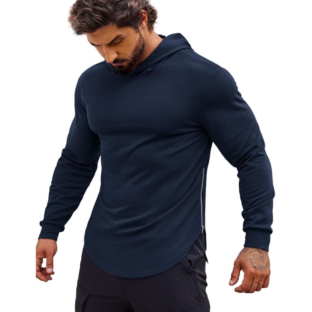 imageCOOFANDY Mens Workout Sweatshirts Long Sleeve Muscle Fit Athletic Gym Hoodies PulloverNavy Blue