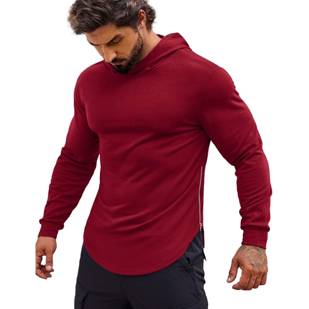 imageCOOFANDY Mens Workout Sweatshirts Long Sleeve Muscle Fit Athletic Gym Hoodies PulloverWine Red 1