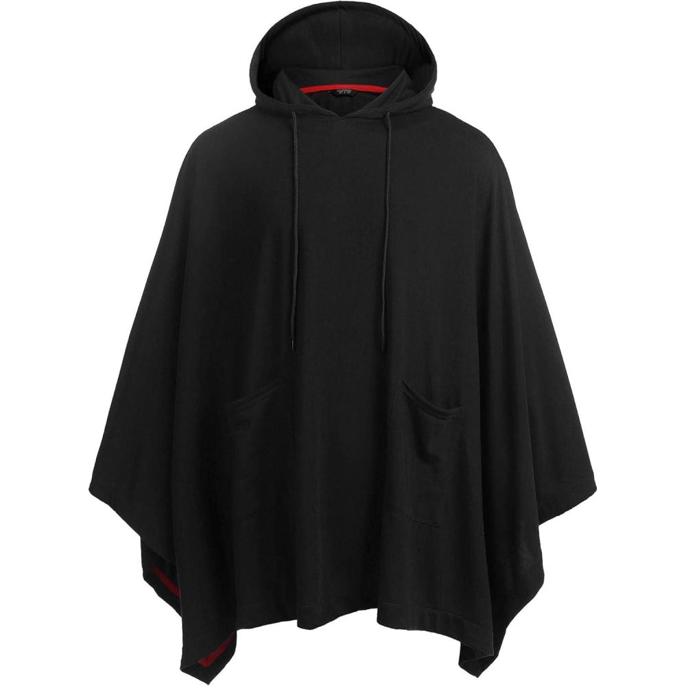 imageCOOFANDY Unisex Casual Hooded Poncho Cape Cloak Fashion Coat Hoodie Pullover with PocketBlack