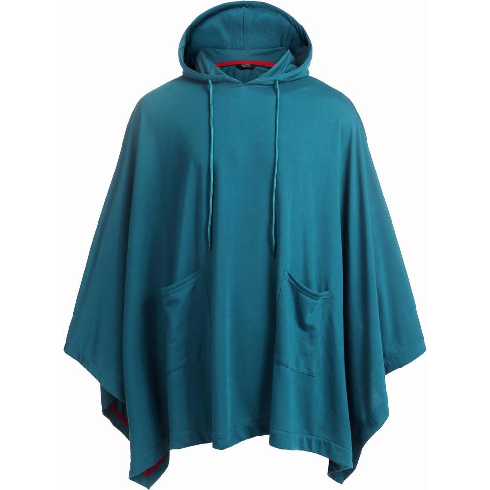 imageCOOFANDY Unisex Casual Hooded Poncho Cape Cloak Fashion Coat Hoodie Pullover with PocketBlue Green