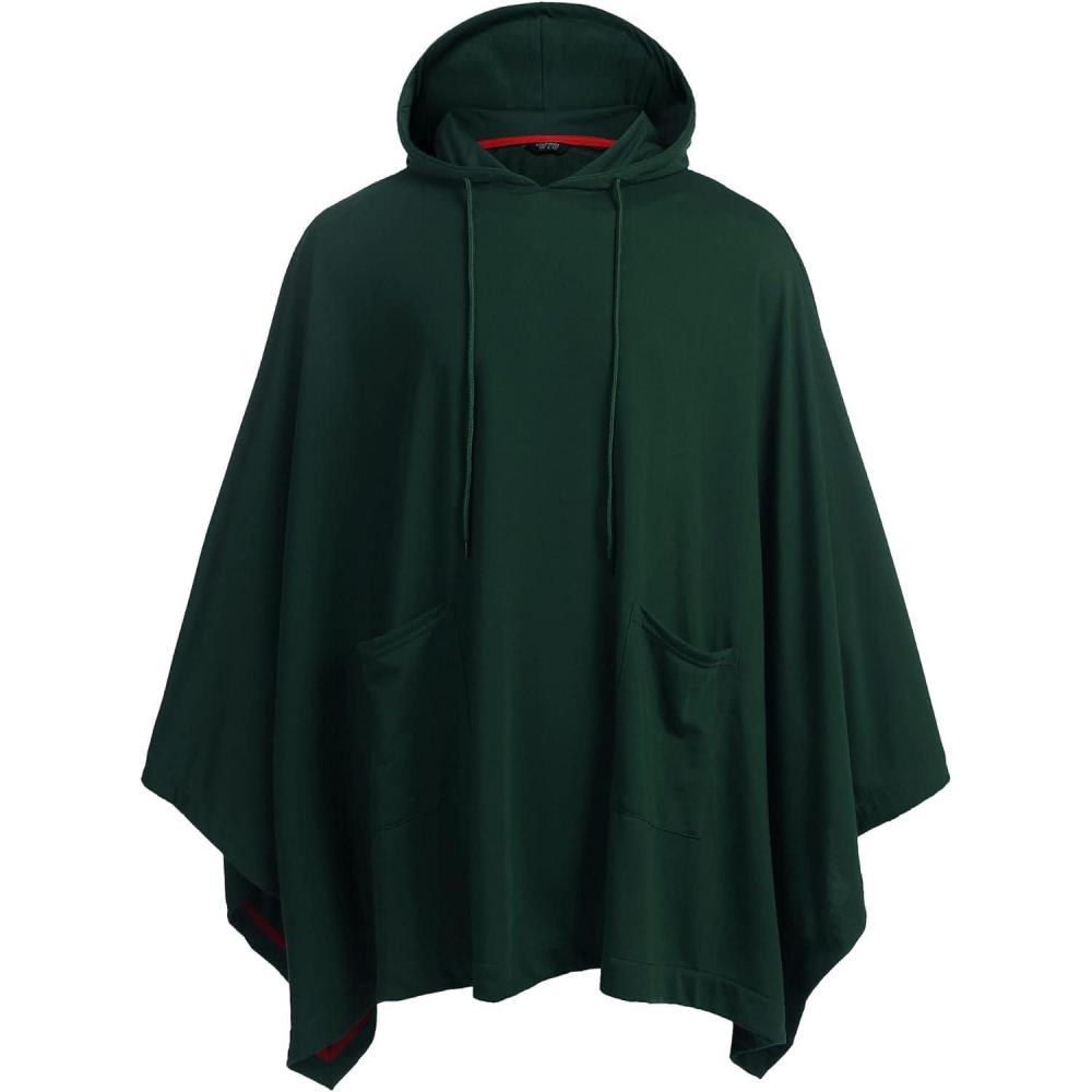 imageCOOFANDY Unisex Casual Hooded Poncho Cape Cloak Fashion Coat Hoodie Pullover with PocketGreen Black