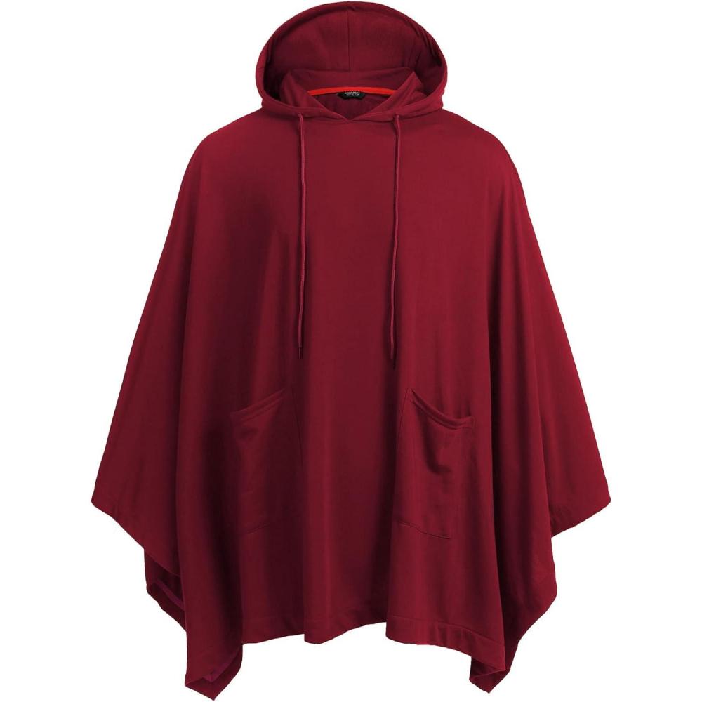 imageCOOFANDY Unisex Casual Hooded Poncho Cape Cloak Fashion Coat Hoodie Pullover with PocketRed