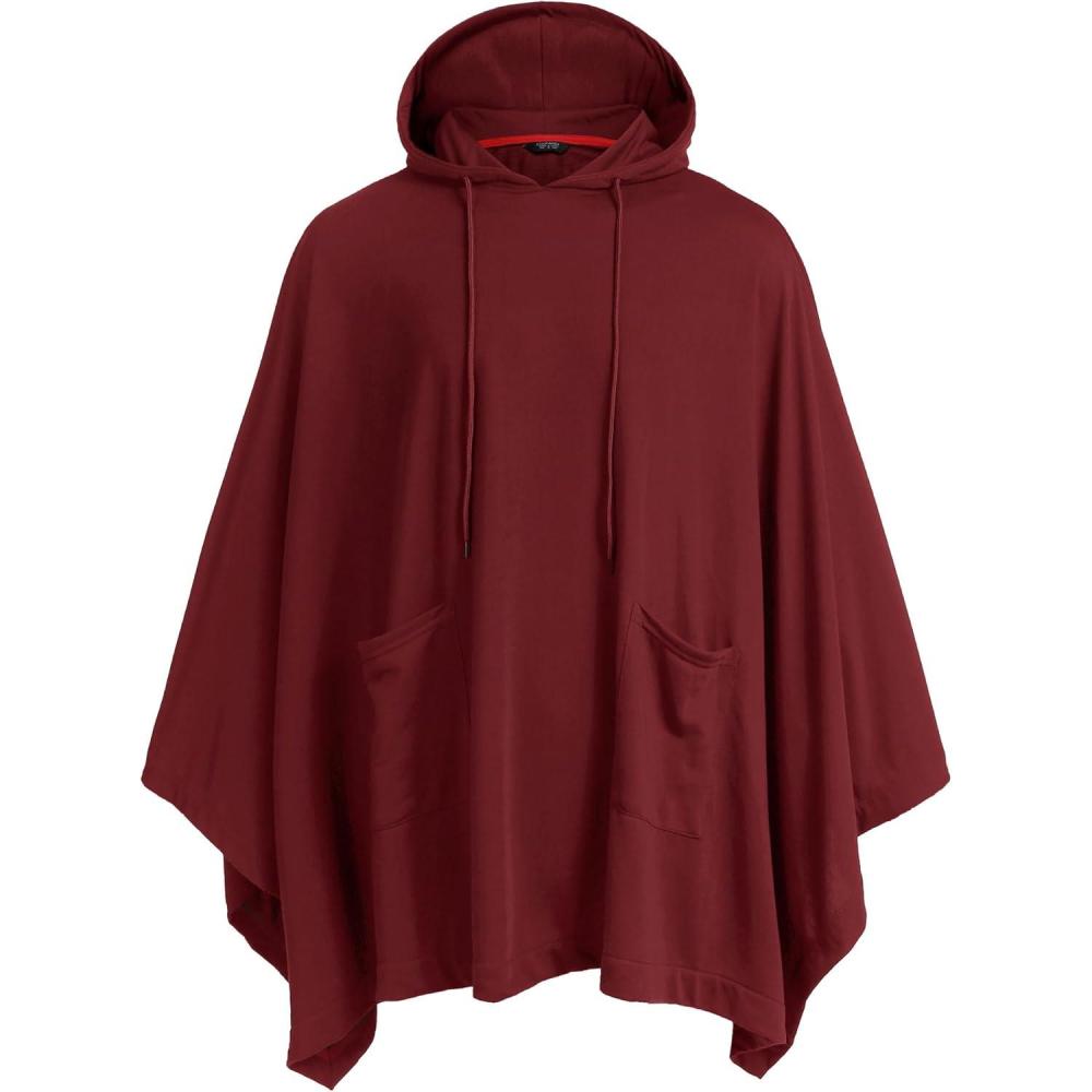 imageCOOFANDY Unisex Casual Hooded Poncho Cape Cloak Fashion Coat Hoodie Pullover with PocketWine Red
