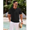 COOFANDY Knit Polo Shirts for Men Short Sleeve Textured Polo Shirt Slim Fit Summer Collared T Shirt with Pocket(A-black)