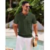 COOFANDY Knit Polo Shirts for Men Short Sleeve Textured Polo Shirt Slim Fit Summer Collared T Shirt with Pocket(Army Green)