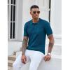 COOFANDY Knit Polo Shirts for Men Short Sleeve Textured Polo Shirt Slim Fit Summer Collared T Shirt with Pocket(Blue)