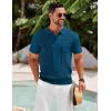 COOFANDY Knit Polo Shirts for Men Short Sleeve Textured Polo Shirt Slim Fit Summer Collared T Shirt with Pocket(Blue)