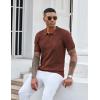 COOFANDY Knit Polo Shirts for Men Short Sleeve Textured Polo Shirt Slim Fit Summer Collared T Shirt with Pocket(Brown)