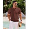 COOFANDY Knit Polo Shirts for Men Short Sleeve Textured Polo Shirt Slim Fit Summer Collared T Shirt with Pocket(Brown)
