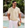 COOFANDY Knit Polo Shirts for Men Short Sleeve Textured Polo Shirt Slim Fit Summer Collared T Shirt with Pocket(Cream)
