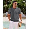 COOFANDY Knit Polo Shirts for Men Short Sleeve Textured Polo Shirt Slim Fit Summer Collared T Shirt with Pocket(Dark Grey)