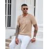 COOFANDY Knit Polo Shirts for Men Short Sleeve Textured Polo Shirt Slim Fit Summer Collared T Shirt with Pocket(Khaki)