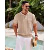 COOFANDY Knit Polo Shirts for Men Short Sleeve Textured Polo Shirt Slim Fit Summer Collared T Shirt with Pocket(Khaki)